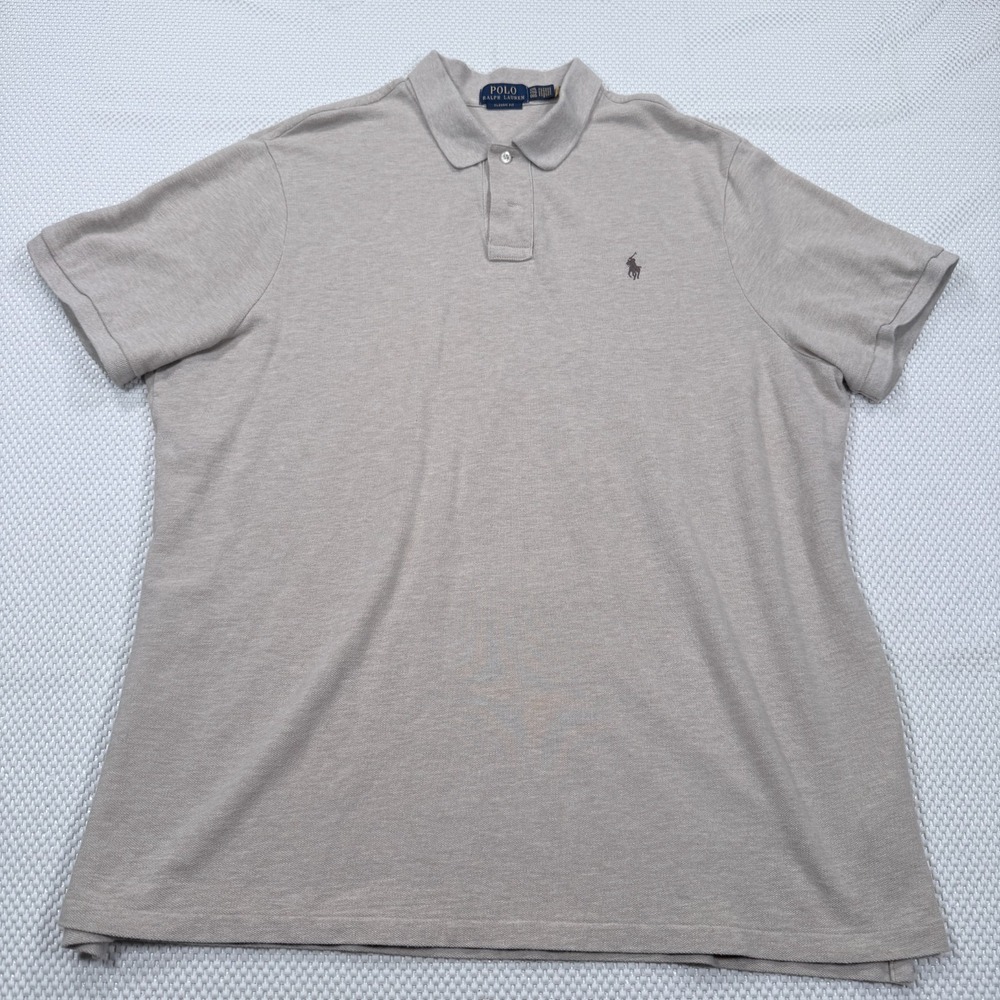 Polo Ralph Lauren Shirt Mens XXL Oatmeal Beige Classic Fit Mesh Polo Brown Pony